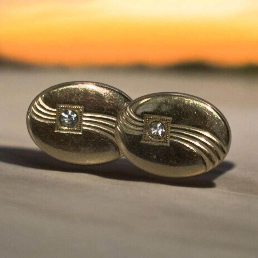 Anson Gold Tone & Rhinestone Bullet Back Cuff Links 12.28 Grams